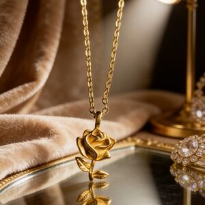 Dainty 18K Gold Rose Pendant Necklace Elegant Floral Charm